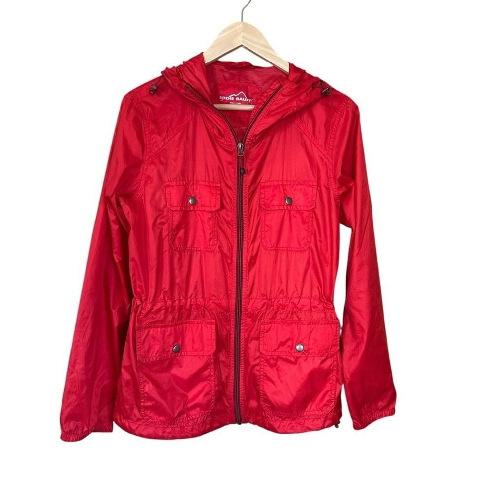 Eddie Bauer Lightweight Hooded Windbreaker Jacket- Red S